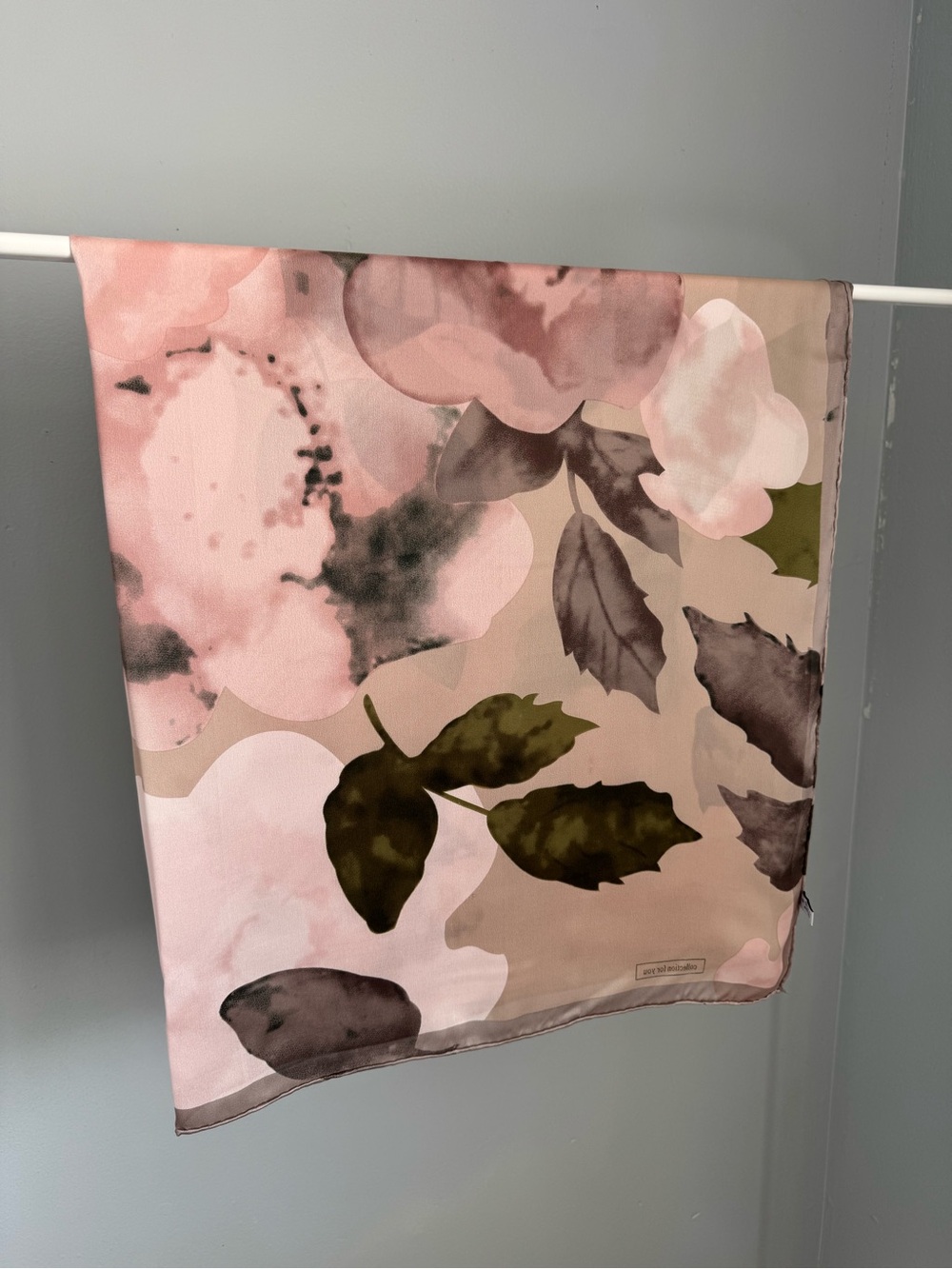 Floral Pink Green Leaf Satin Scarf